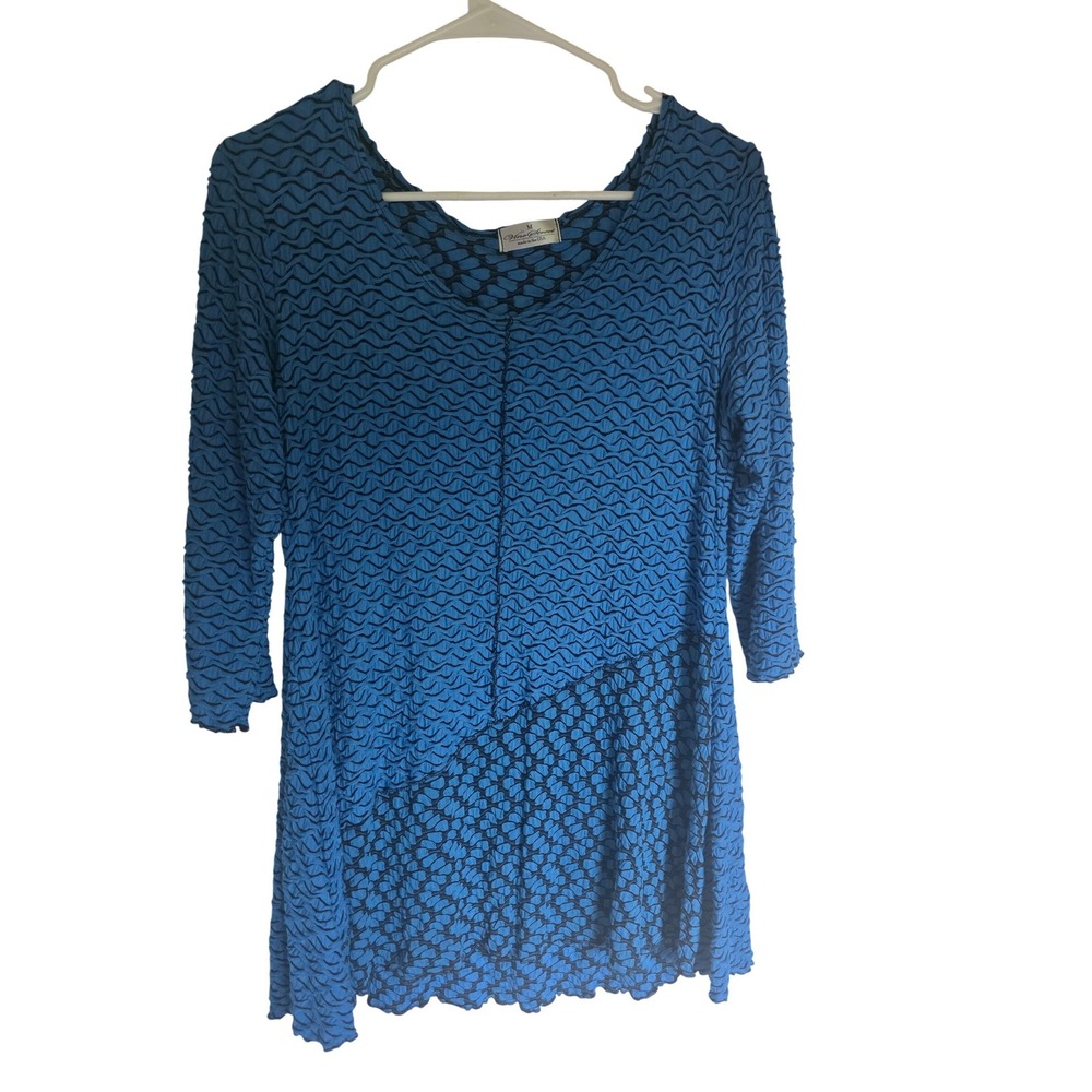 Vine Street Womens Blue Black Textured Tunic Asymmetrical Hem Top M Lagen Look